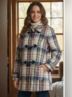 Christopher & Banks Women’s Multicolor Plaid Cotton Blend Coat Jacket